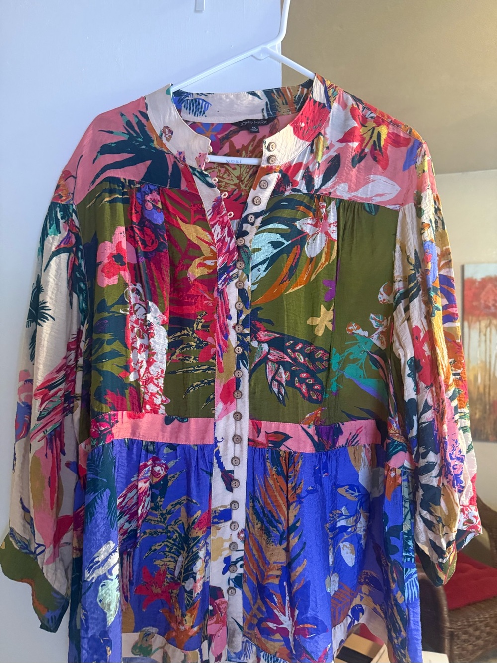 John Mark Multicolor Tropical Print Button-Front top